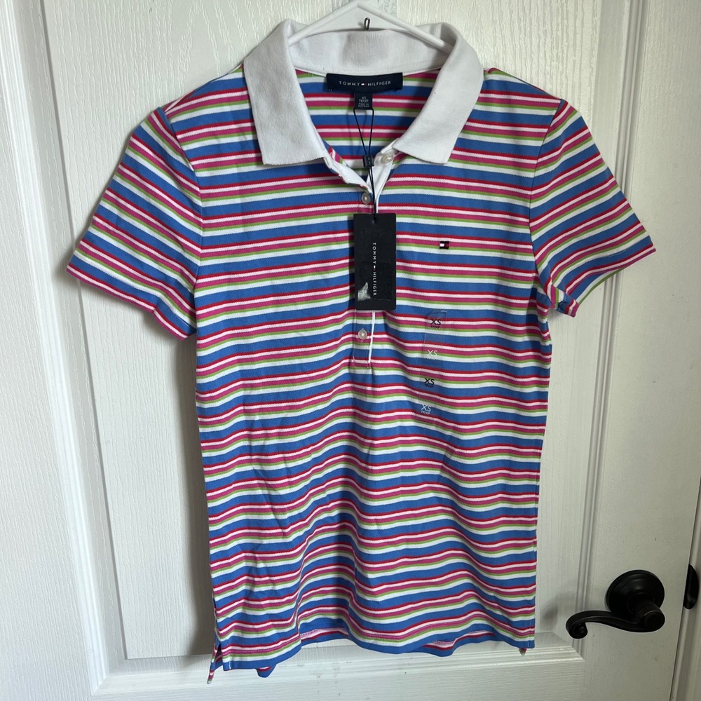 Tommy Hilfiger Womens Heritage Polo Shirt XS Multicolor Stripe JOEHN257 NWT